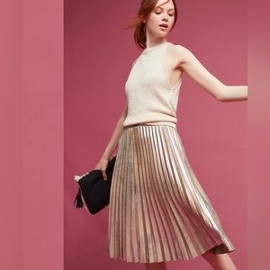**NWT** Anthropologies Maeve Pleated Metallic Foiled Midi Skirt